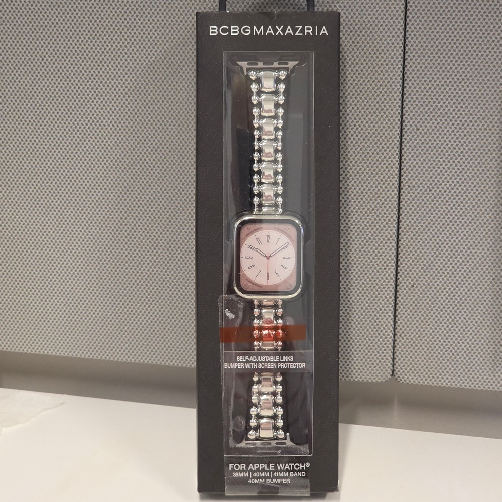 BCBGMAXAZRIA Silver Apple Watch Band 38/40/41mm & 40mm Bumper Screen Protector